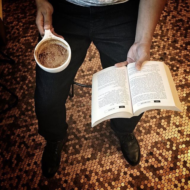 Reading with coffee for mindful moments