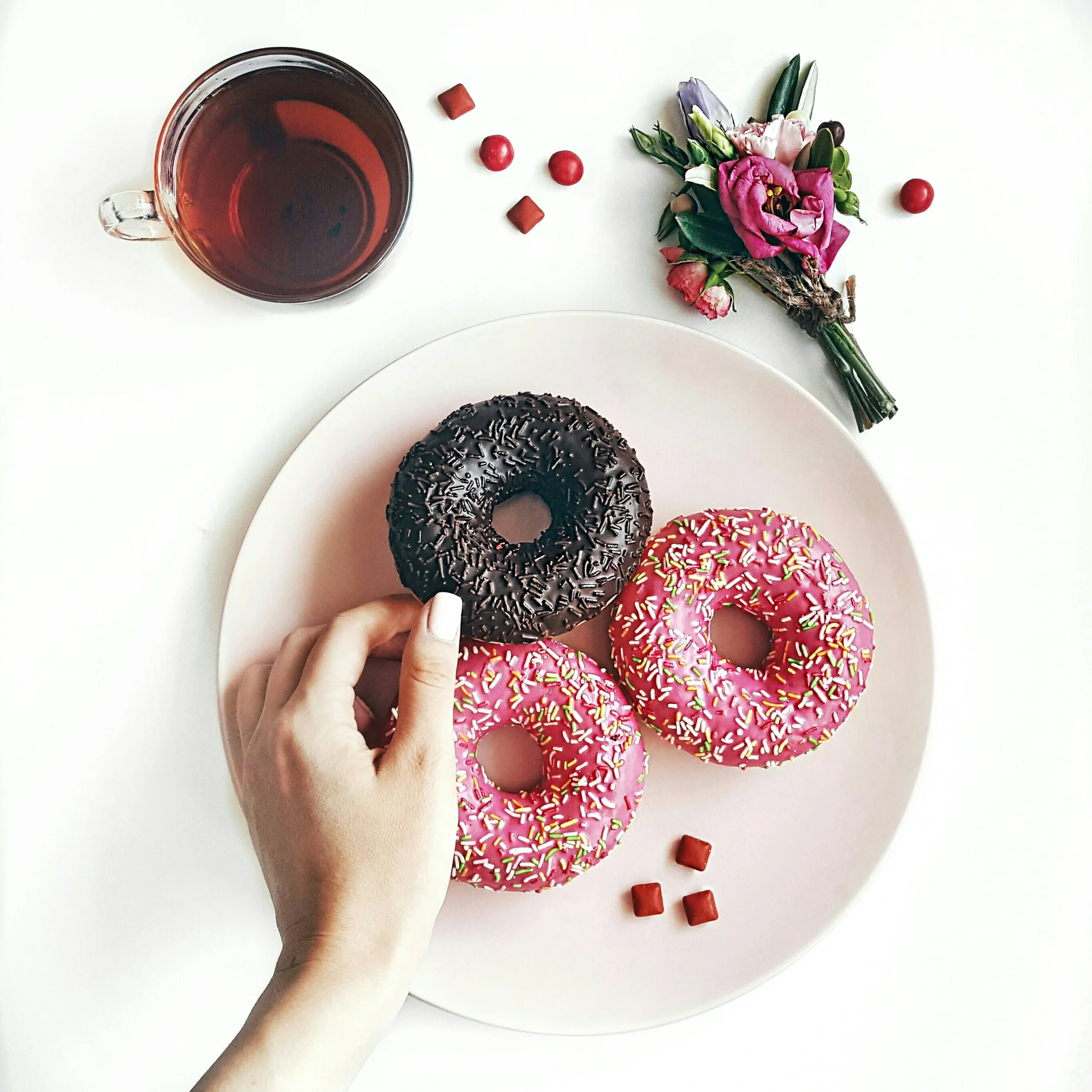 Donuts and hot drink indulgence