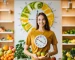 Real photo of a positive girl holding a large cloc